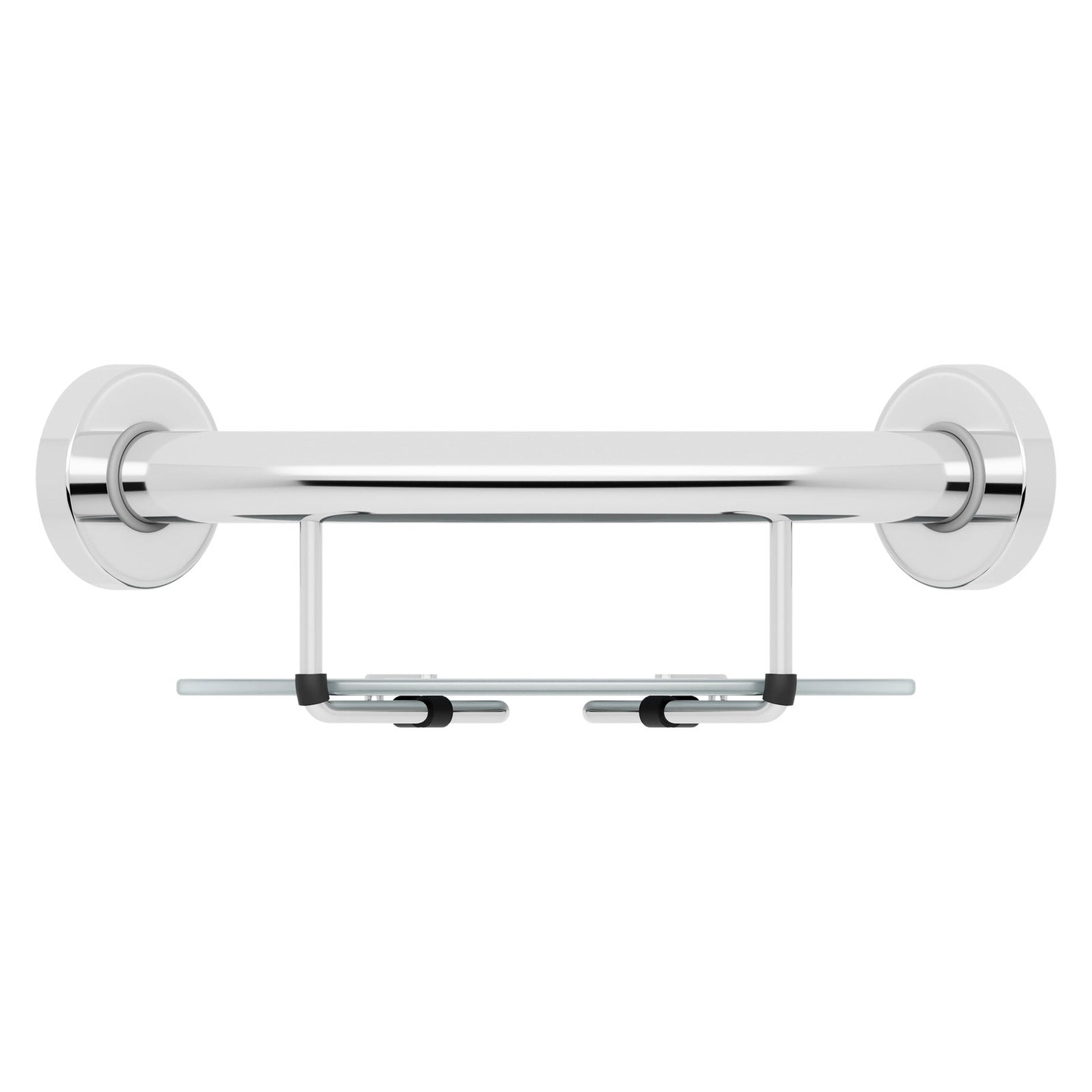 Evekare 10" Polished Stainless Steel Concealed Mount Corner Grab Bar With Integrated Glass Shelf