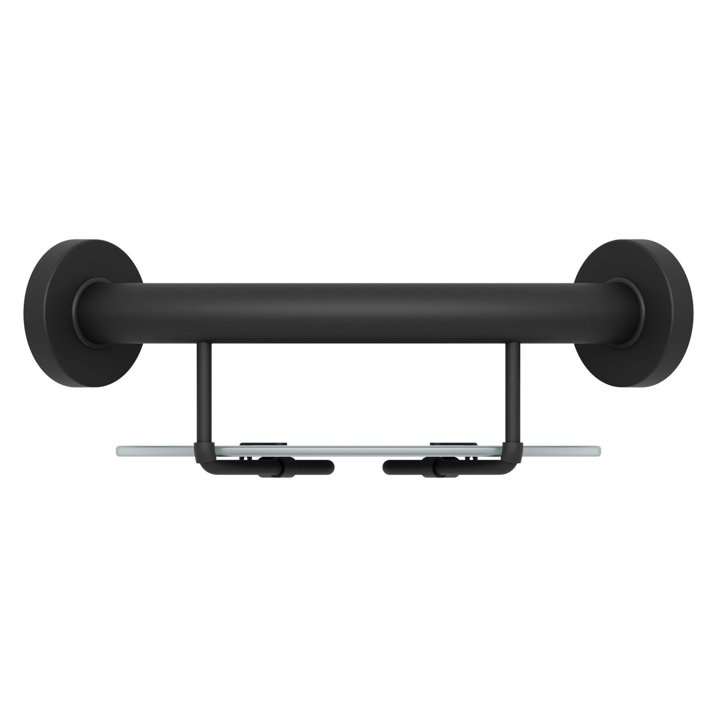 Evekare 10" Stainless Steel Concealed Mount Corner Grab Bar With Integrated Glass Shelf in Matte Black