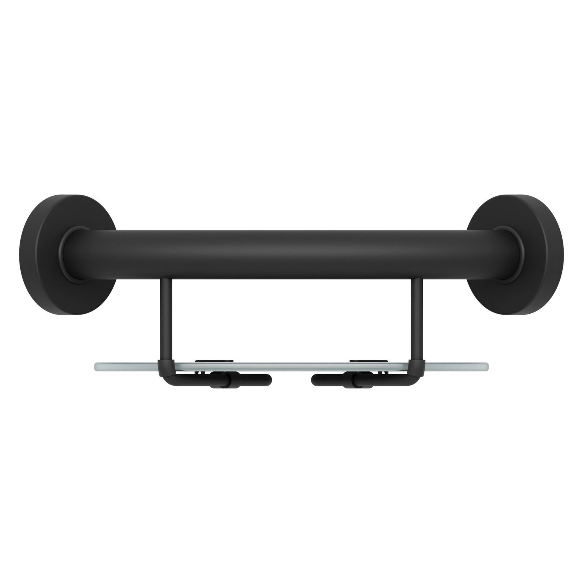 Evekare 10" Stainless Steel Concealed Mount Corner Grab Bar With Integrated Glass Shelf in Matte Black