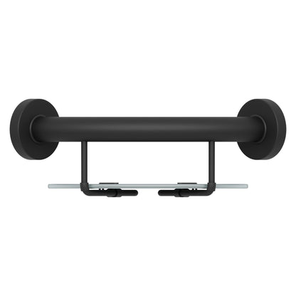 Evekare 10" Stainless Steel Concealed Mount Corner Grab Bar With Integrated Glass Shelf in Matte Black