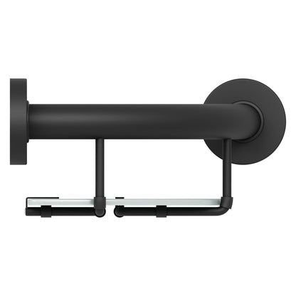 Evekare 10" Stainless Steel Concealed Mount Corner Grab Bar With Integrated Glass Shelf in Matte Black