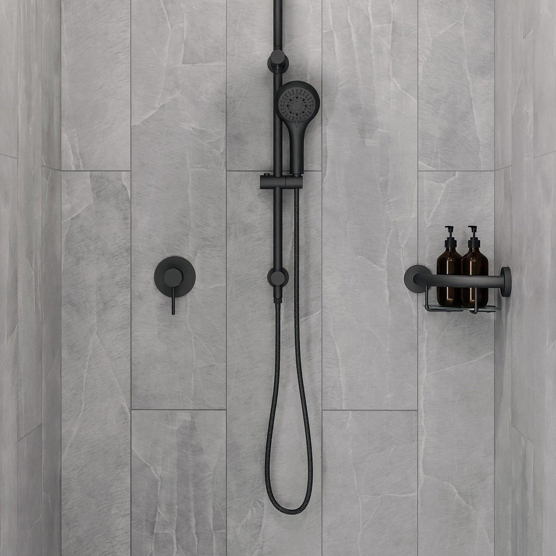 Evekare 10" Stainless Steel Concealed Mount Corner Grab Bar With Integrated Glass Shelf in Matte Black