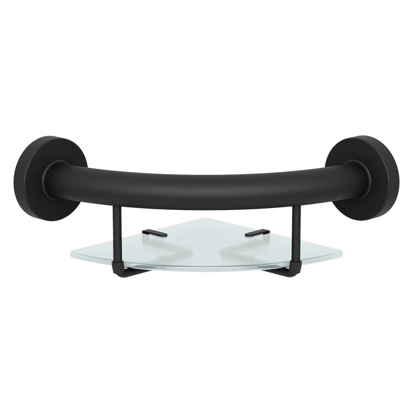 Evekare 10" Stainless Steel Concealed Mount Corner Grab Bar With Integrated Glass Shelf in Matte Black