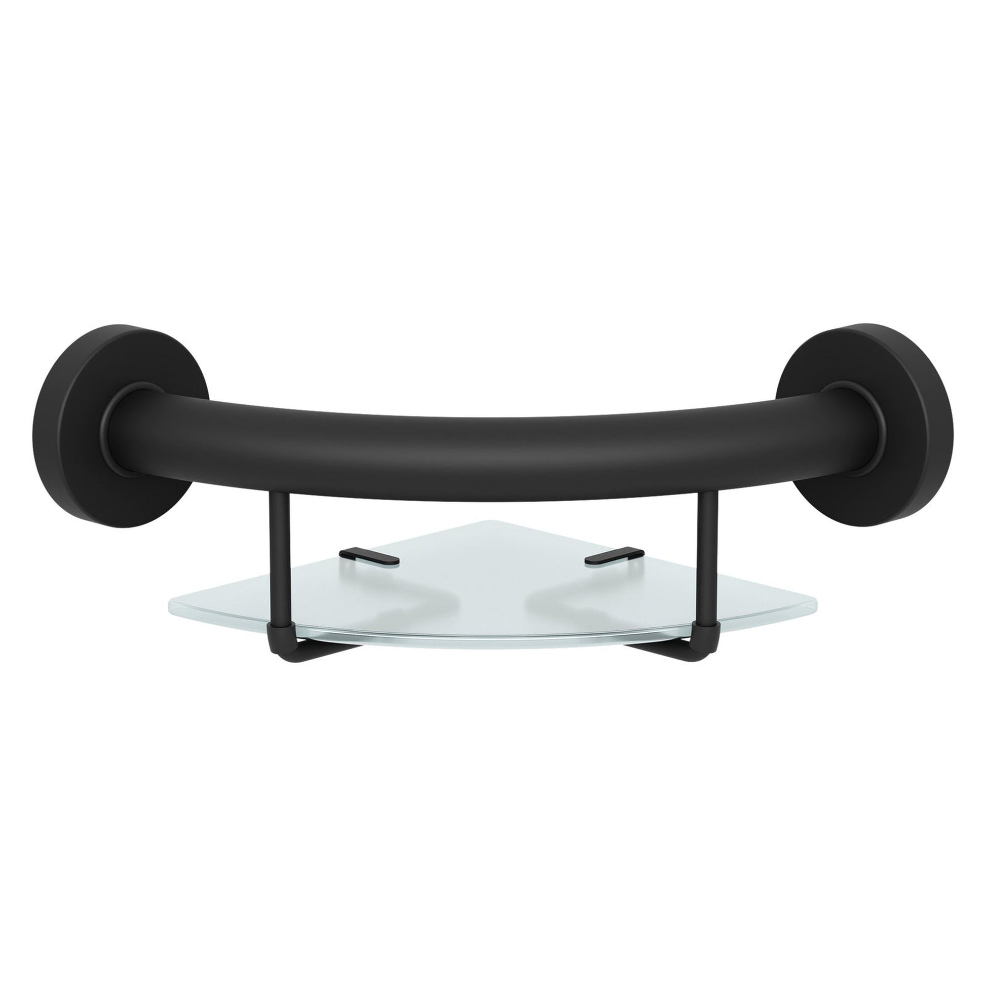 Evekare 10" Stainless Steel Concealed Mount Corner Grab Bar With Integrated Glass Shelf in Matte Black