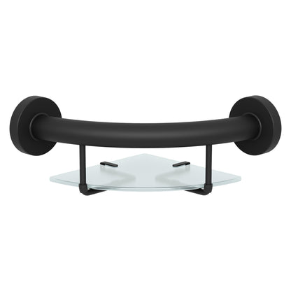 Evekare 10" Stainless Steel Concealed Mount Corner Grab Bar With Integrated Glass Shelf in Matte Black