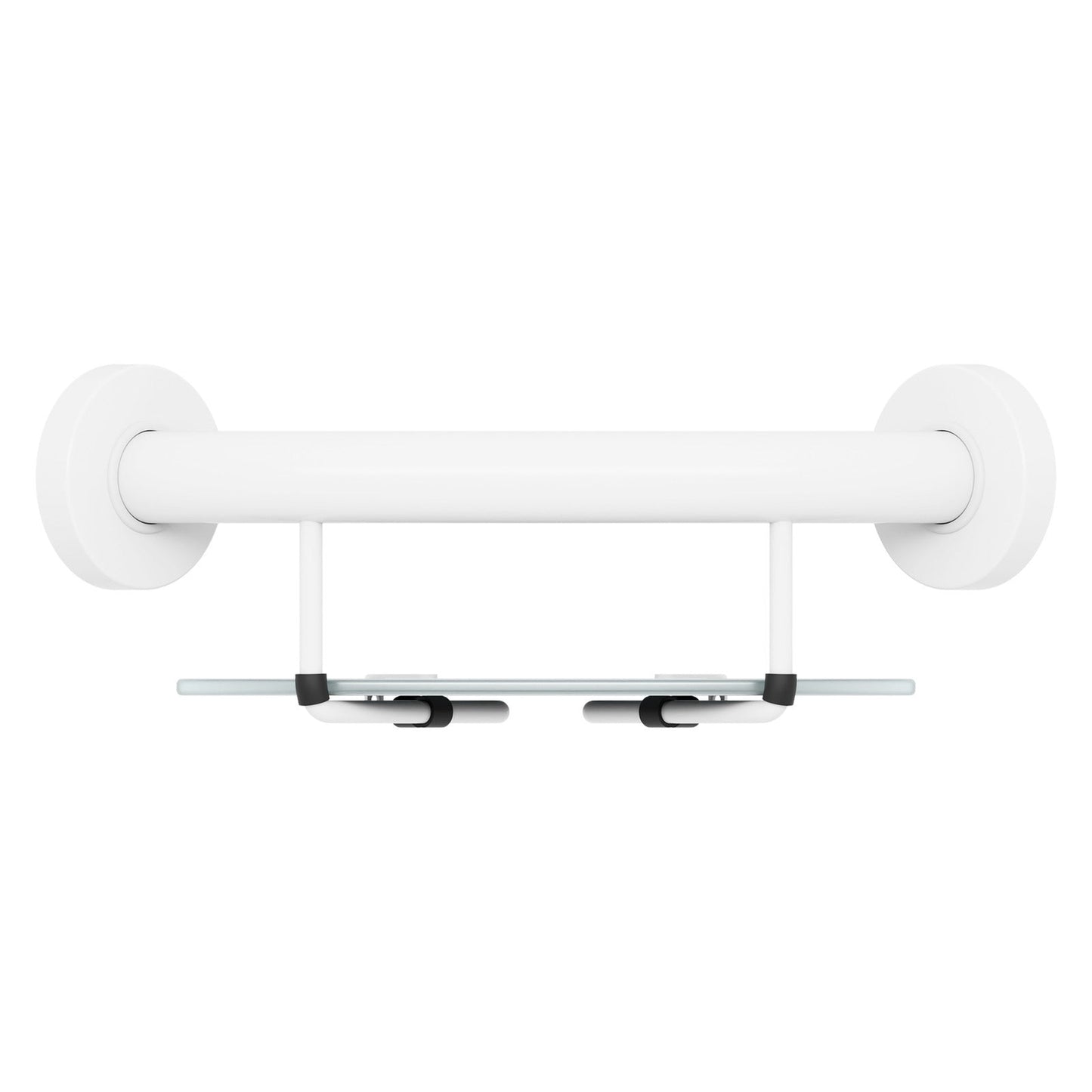 Evekare 10" Stainless Steel Concealed Mount Corner Grab Bar With Integrated Glass Shelf in White