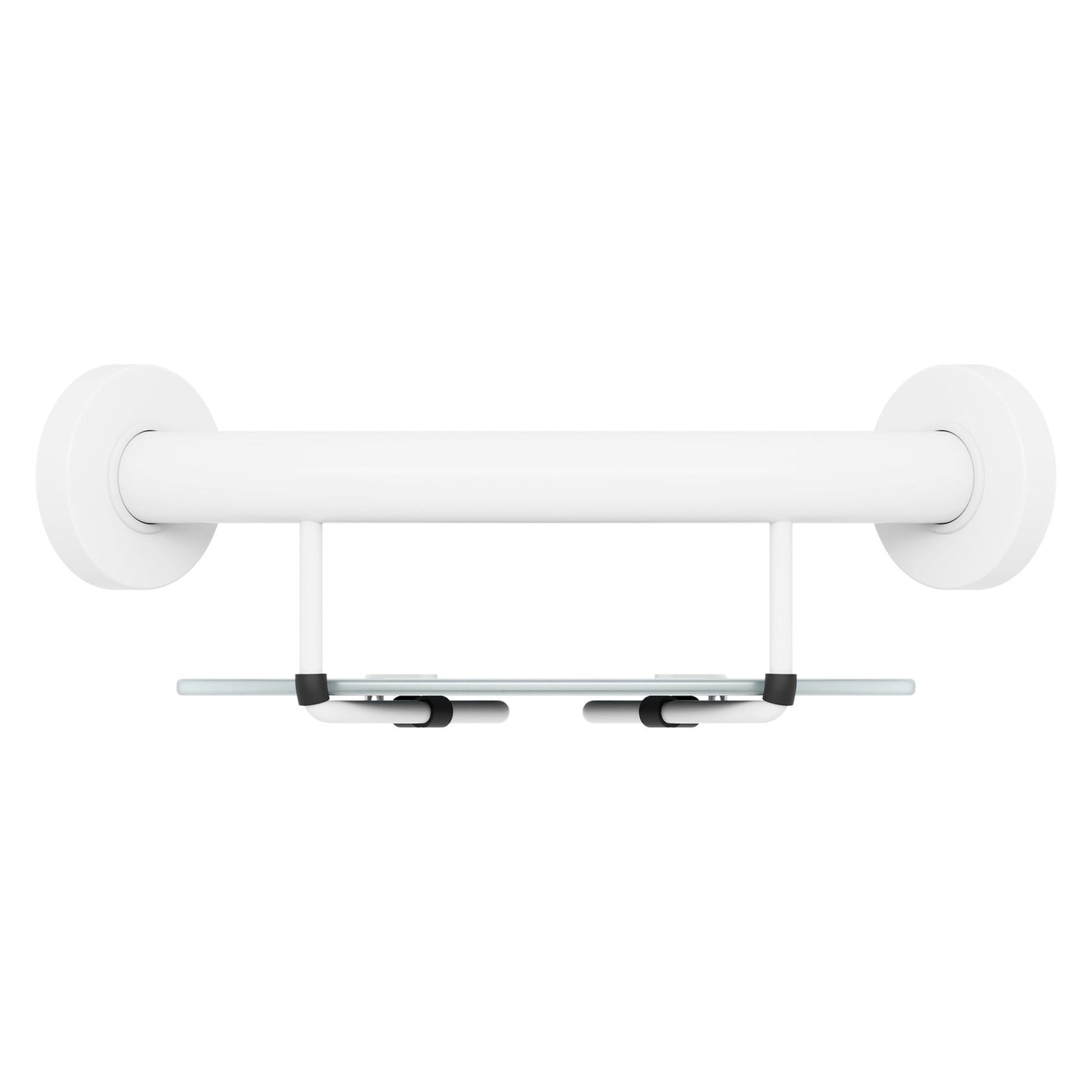 Evekare 10" Stainless Steel Concealed Mount Corner Grab Bar With Integrated Glass Shelf in White