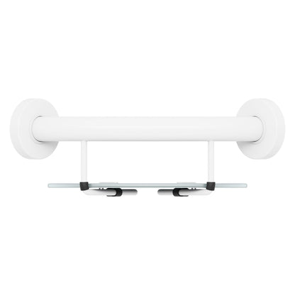 Evekare 10" Stainless Steel Concealed Mount Corner Grab Bar With Integrated Glass Shelf in White