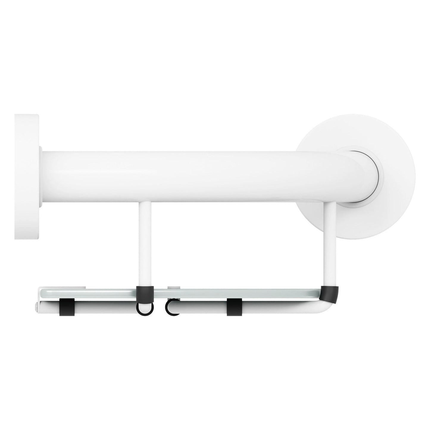 Evekare 10" Stainless Steel Concealed Mount Corner Grab Bar With Integrated Glass Shelf in White