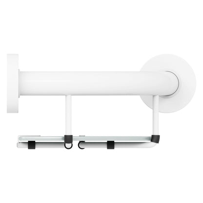 Evekare 10" Stainless Steel Concealed Mount Corner Grab Bar With Integrated Glass Shelf in White