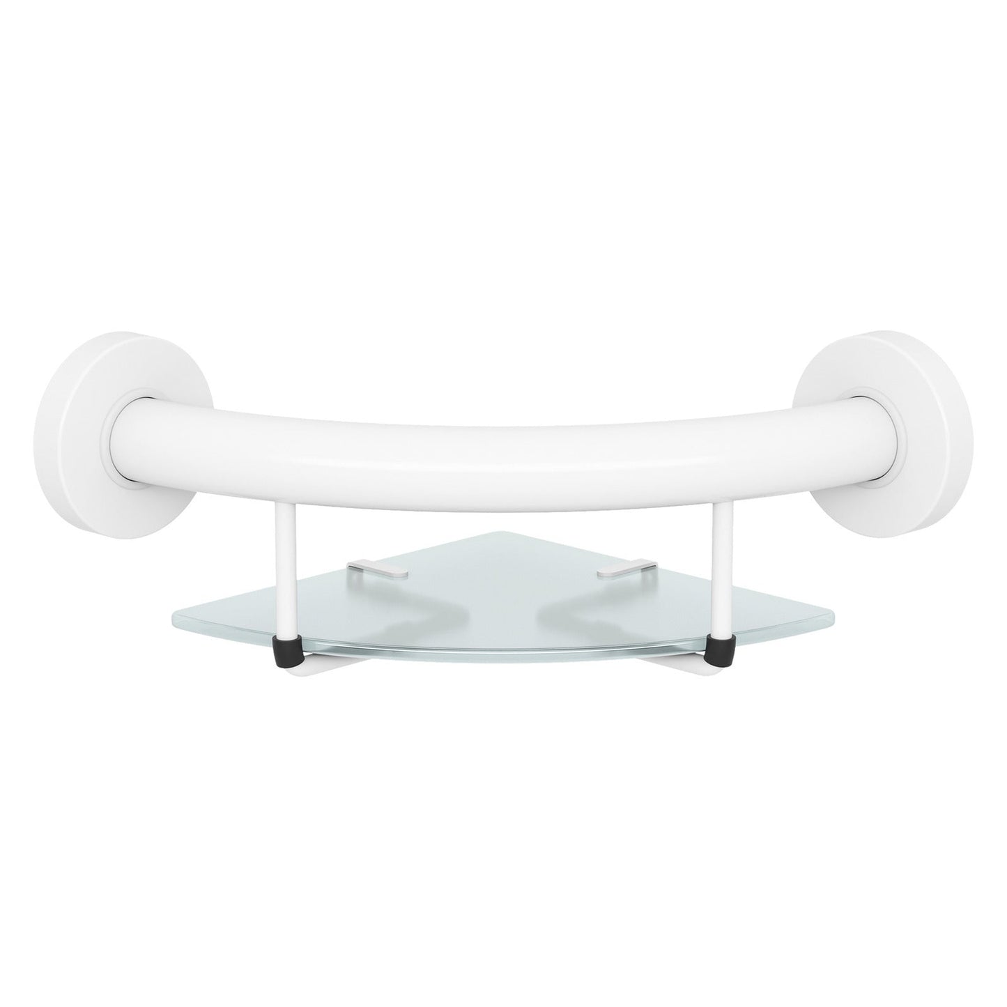 Evekare 10" Stainless Steel Concealed Mount Corner Grab Bar With Integrated Glass Shelf in White