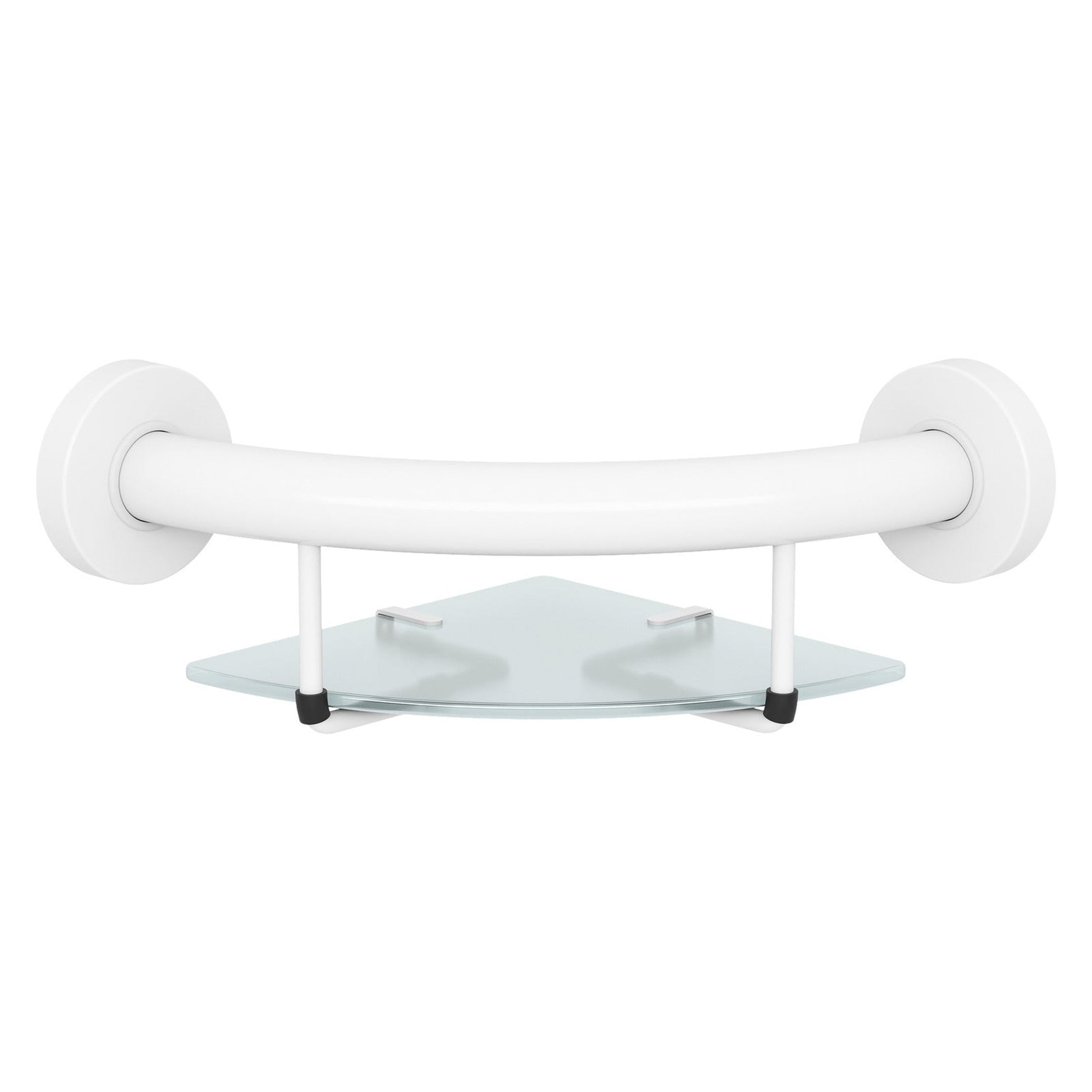 Evekare 10" Stainless Steel Concealed Mount Corner Grab Bar With Integrated Glass Shelf in White
