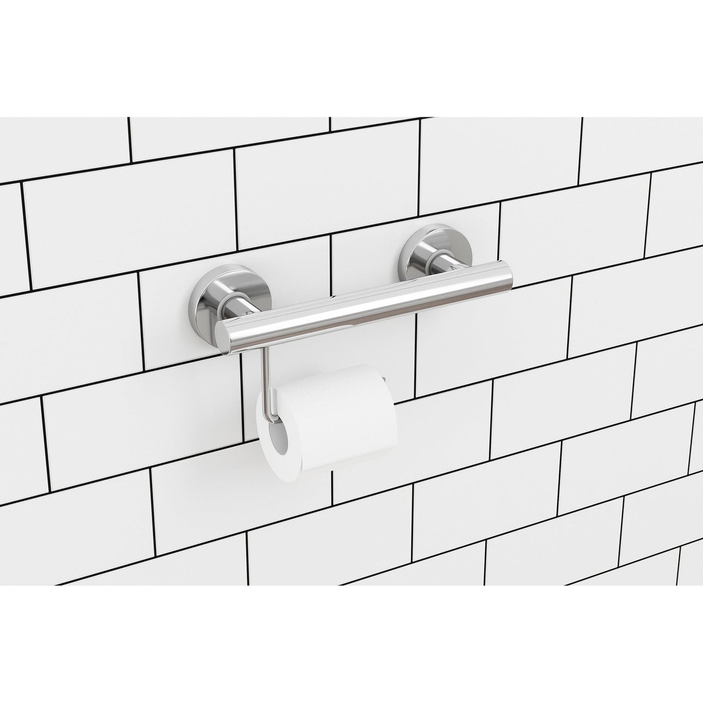 Evekare 12" Polished Stainless Steel Concealed Mount Grab Bar With Integrated Toilet Roll Holder