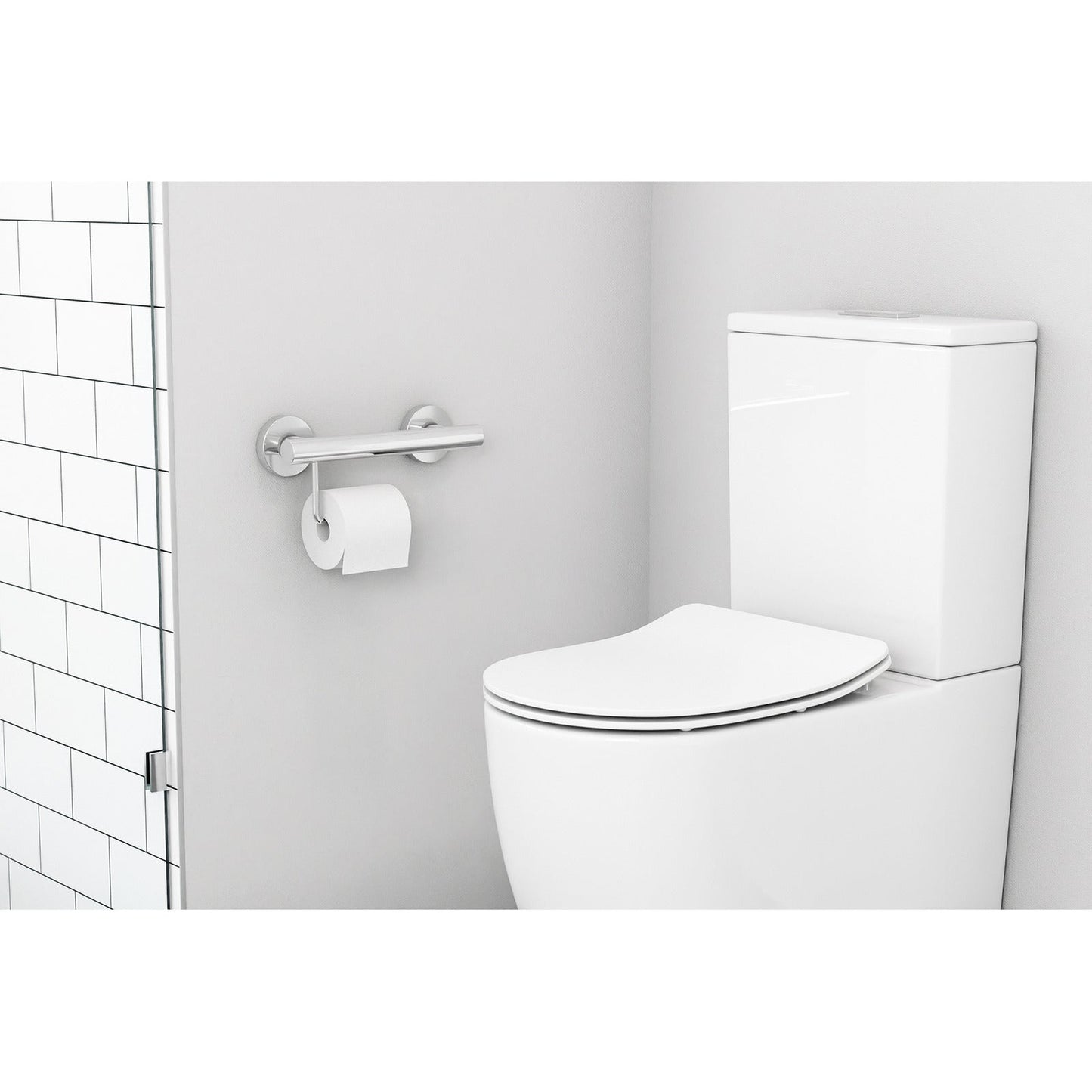Evekare 12" Polished Stainless Steel Concealed Mount Grab Bar With Integrated Toilet Roll Holder