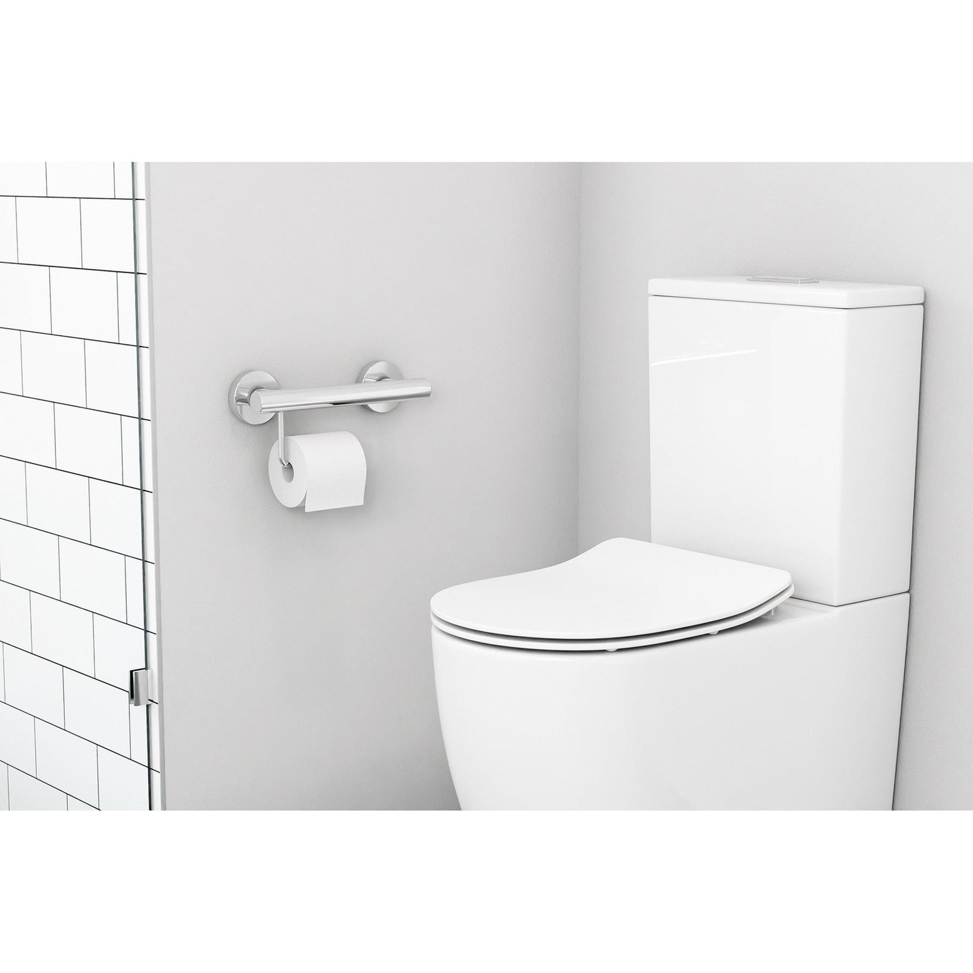 Evekare 12" Polished Stainless Steel Concealed Mount Grab Bar With Integrated Toilet Roll Holder