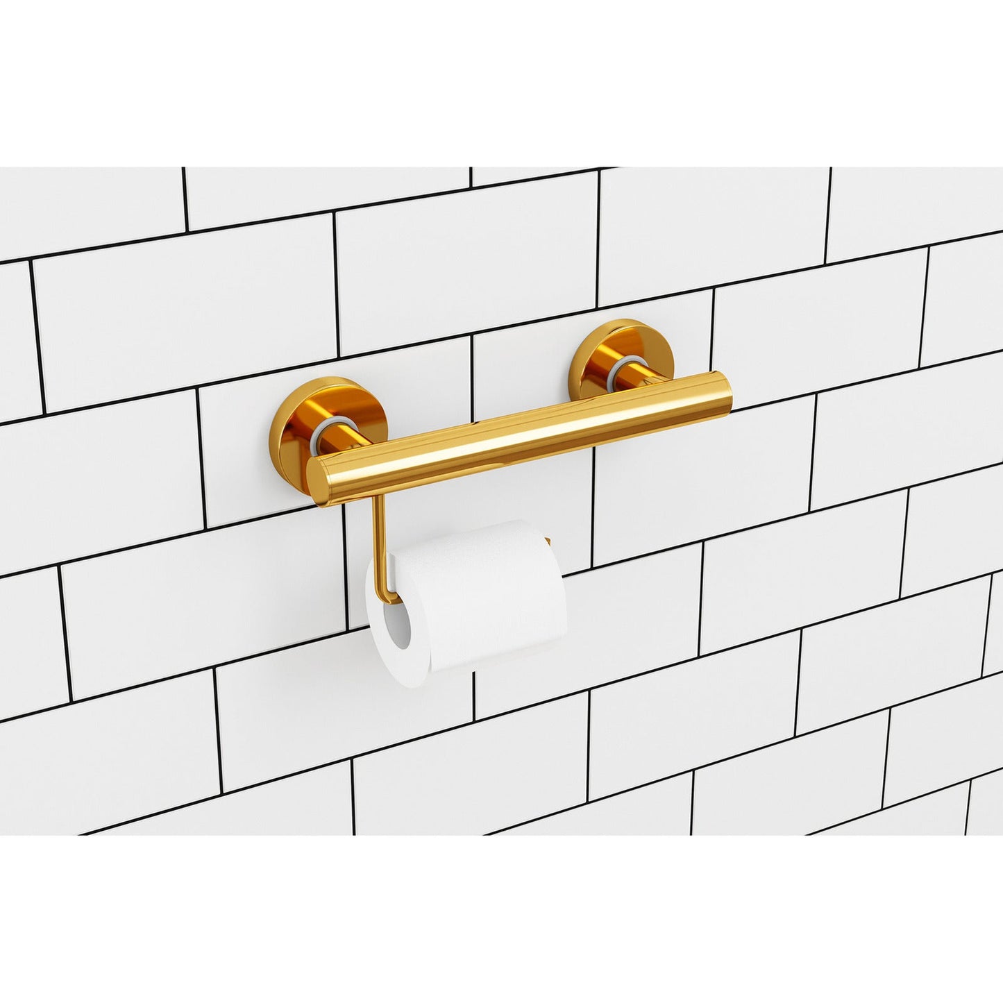 Evekare 12" Stainless Steel Concealed Mount Grab Bar With Integrated Toilet Roll Holder in Gold