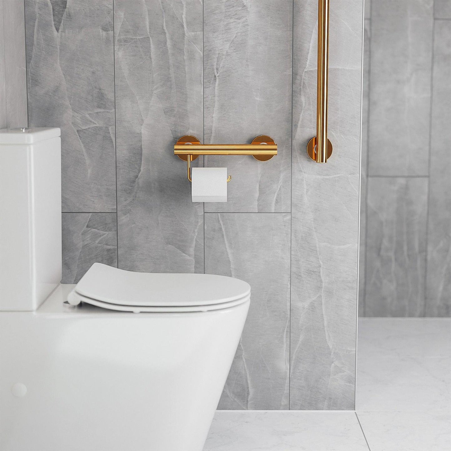 Evekare 12" Stainless Steel Concealed Mount Grab Bar With Integrated Toilet Roll Holder in Gold