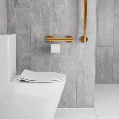 Evekare 12" Stainless Steel Concealed Mount Grab Bar With Integrated Toilet Roll Holder in Gold