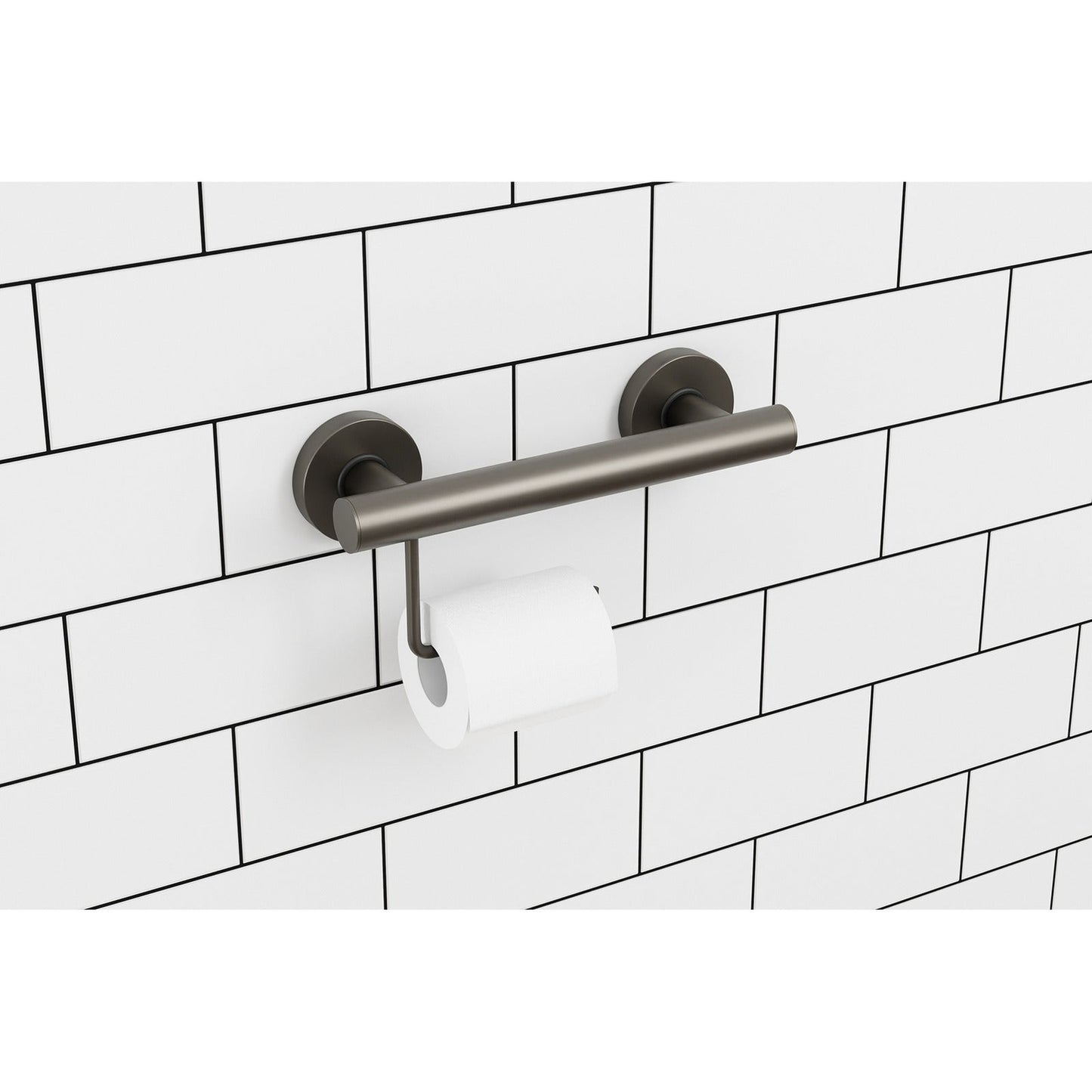 Evekare 12" Stainless Steel Concealed Mount Grab Bar With Integrated Toilet Roll Holder in Gunmetal