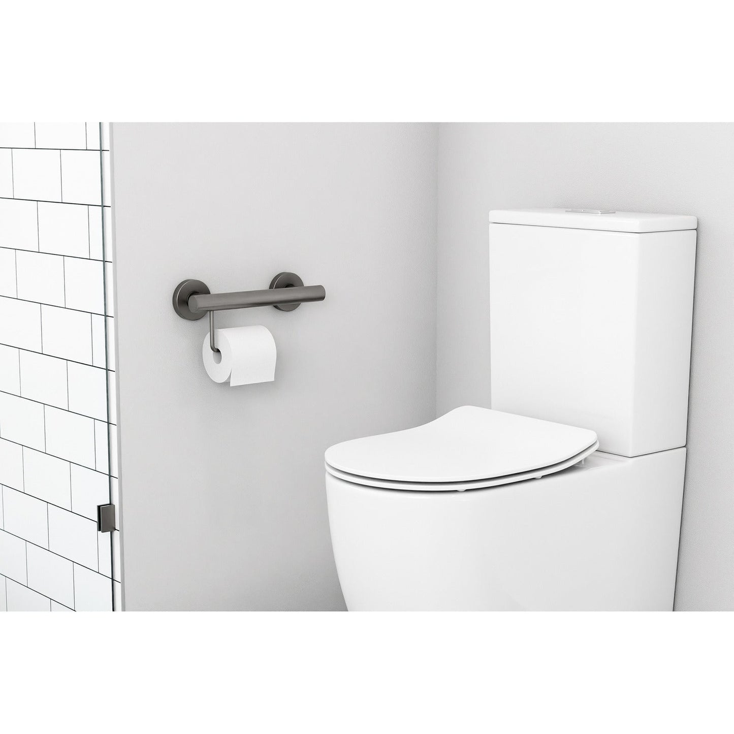 Evekare 12" Stainless Steel Concealed Mount Grab Bar With Integrated Toilet Roll Holder in Gunmetal