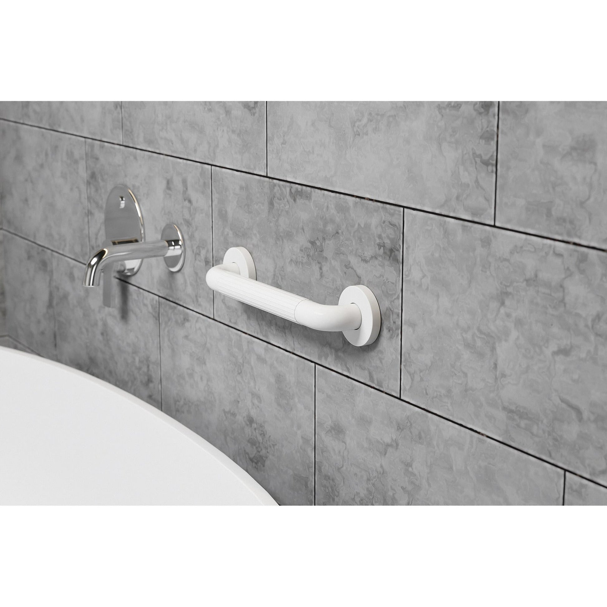 Evekare 12" White ABS Plastic Grab Bar With Ridged Center Surface