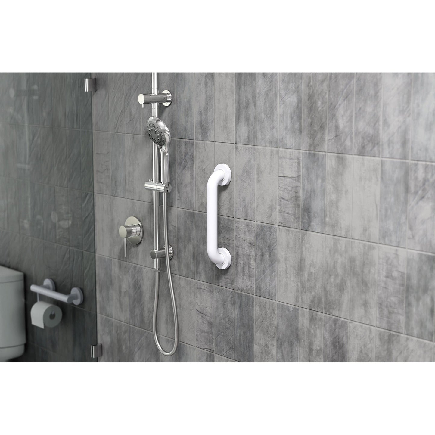 Evekare 12" x 1.5" Stainless Steel Concealed Mount Grab Bar in White