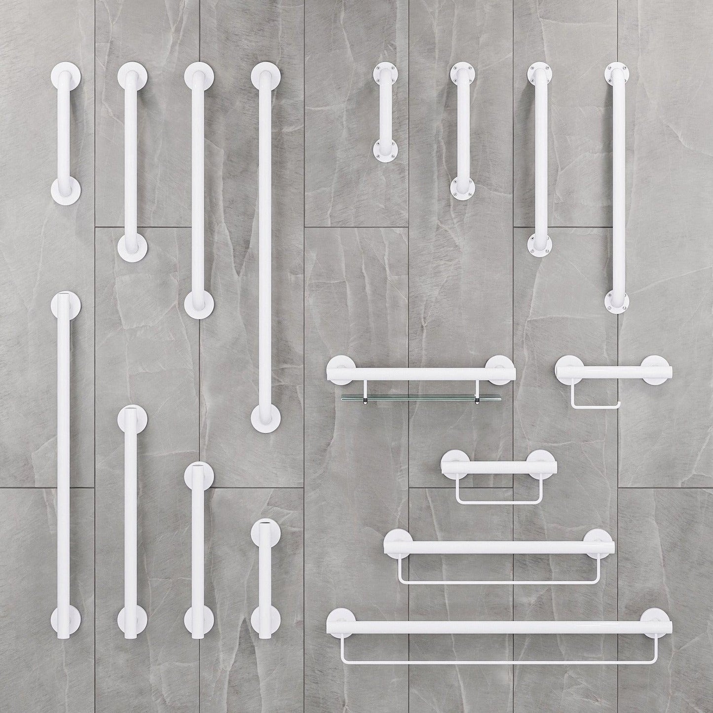 Evekare 12" x 1.5" Stainless Steel Concealed Mount Grab Bar in White