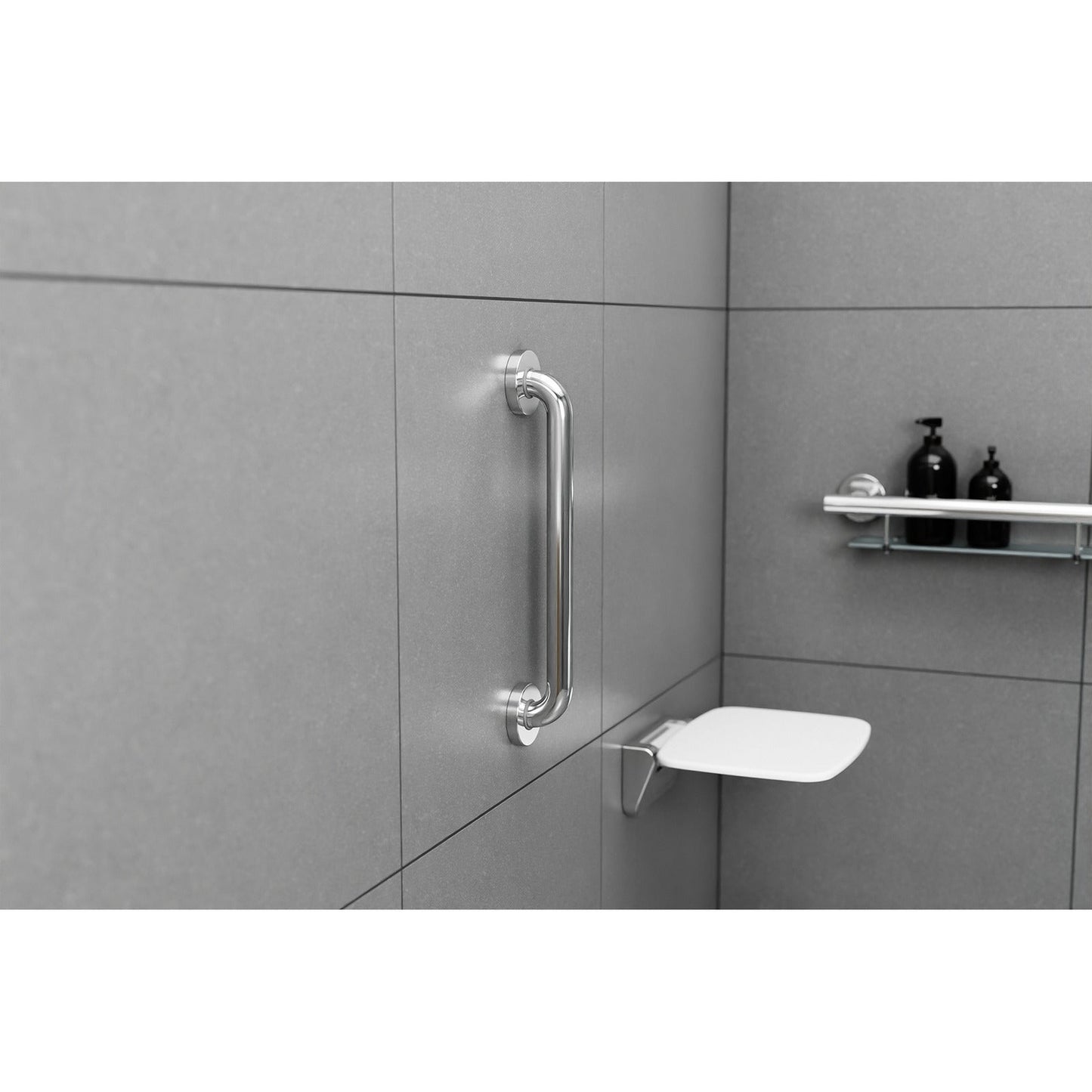 Evekare 16" x 1.25" Polished Stainless Steel Concealed Mount Grab Bar