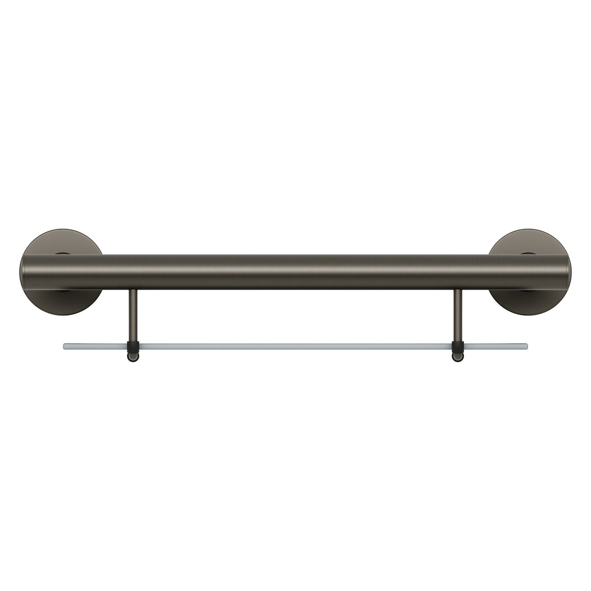 Evekare 19" Stainless Steel Concealed Mount Shower/Bath Grab Bar With Integrated Glass Shelf in Gunmetal