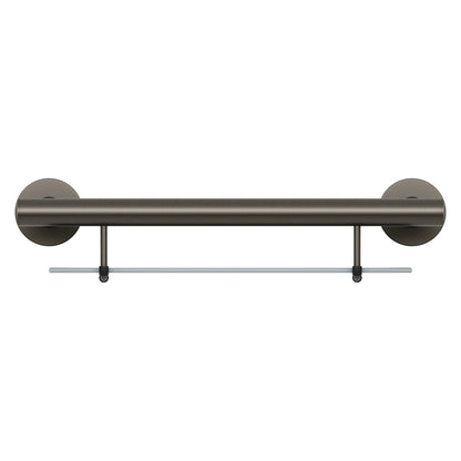Evekare 19" Stainless Steel Concealed Mount Shower/Bath Grab Bar With Integrated Glass Shelf in Gunmetal