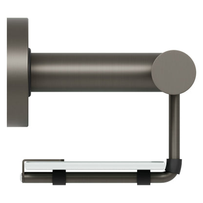 Evekare 19" Stainless Steel Concealed Mount Shower/Bath Grab Bar With Integrated Glass Shelf in Gunmetal