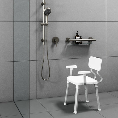 Evekare 19" Stainless Steel Concealed Mount Shower/Bath Grab Bar With Integrated Glass Shelf in Gunmetal