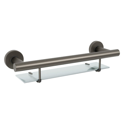 Evekare 19" Stainless Steel Concealed Mount Shower/Bath Grab Bar With Integrated Glass Shelf in Gunmetal