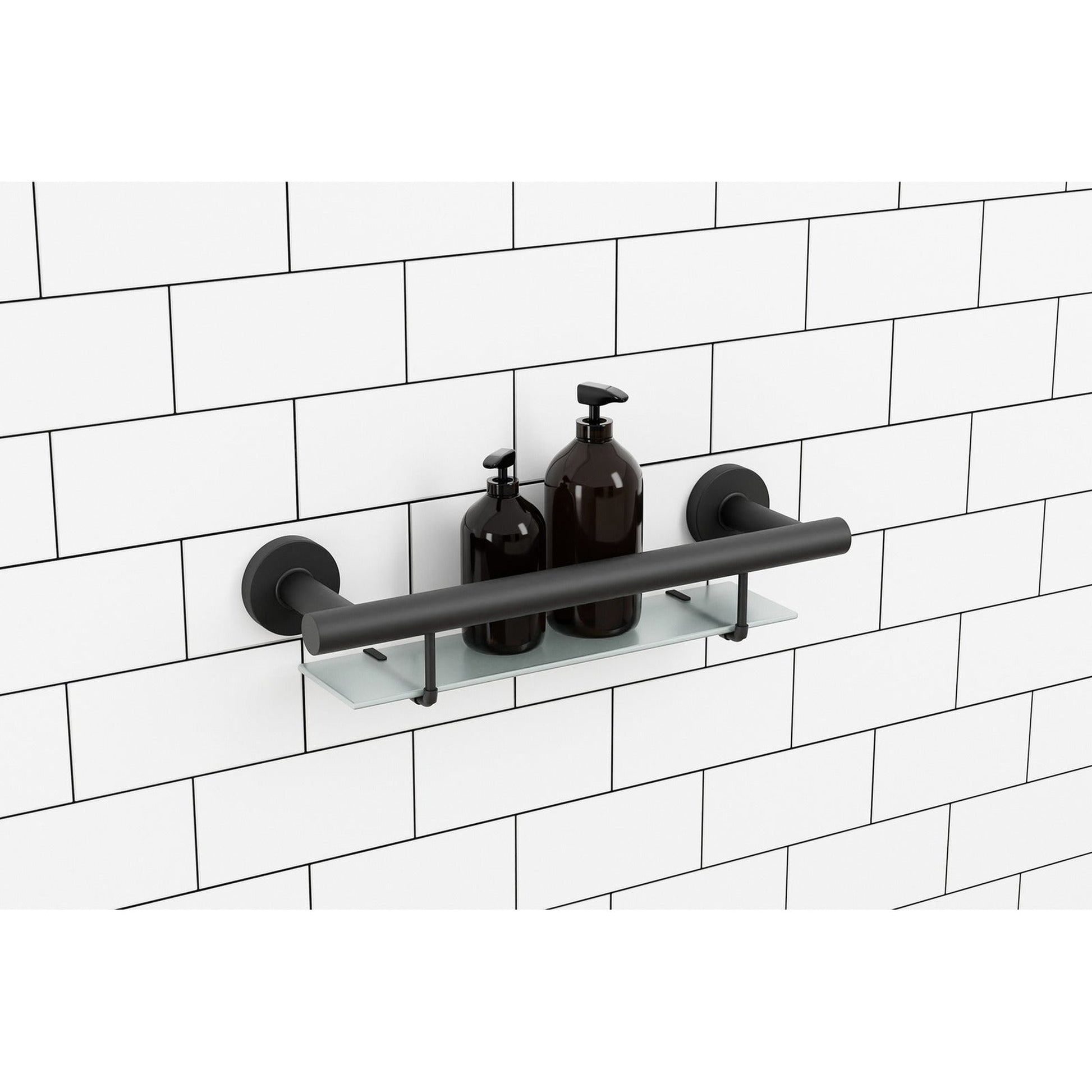 Evekare 19" Stainless Steel Concealed Mount Shower/Bath Grab Bar With Integrated Glass Shelf in Matte Black