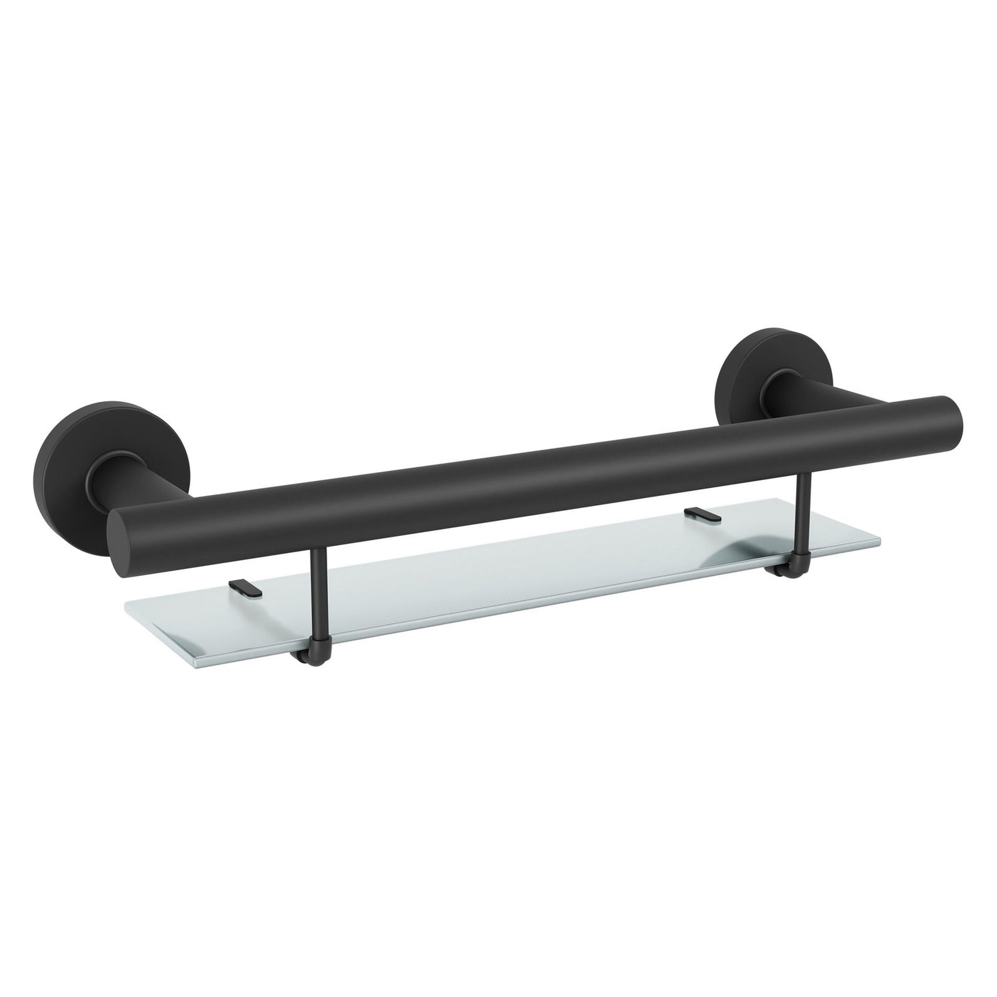 Evekare 19" Stainless Steel Concealed Mount Shower/Bath Grab Bar With Integrated Glass Shelf in Matte Black