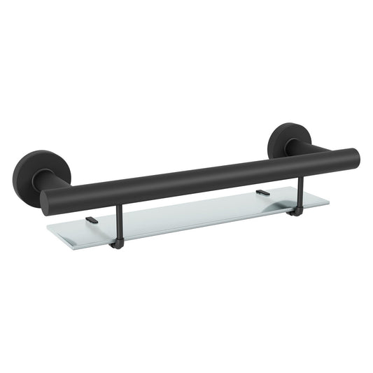 Evekare 19" Stainless Steel Concealed Mount Shower/Bath Grab Bar With Integrated Glass Shelf in Matte Black