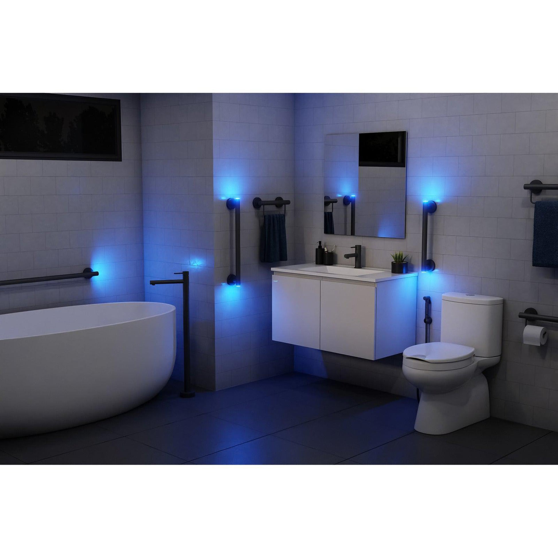 Evekare 36" x 1.25" Stainless Steel Concealed Mount Grab Bar With Integrated LED Night Light in Matte Black