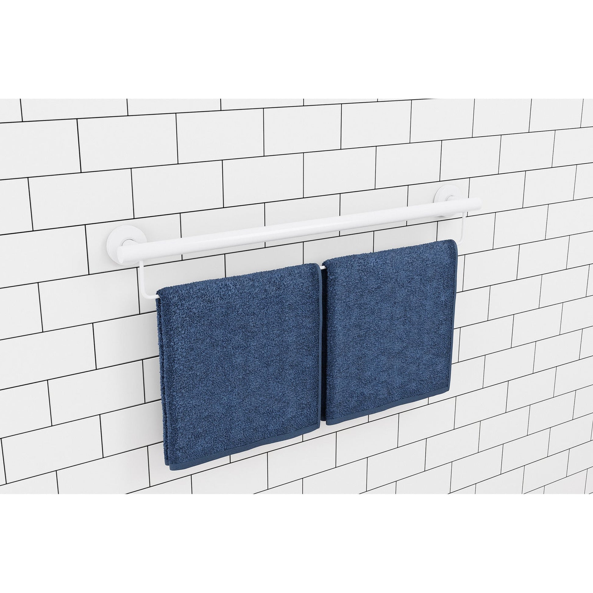 Evekare 36" x 1.25" Stainless Steel Concealed Mount Grab Bar With Integrated Towel Holder in White