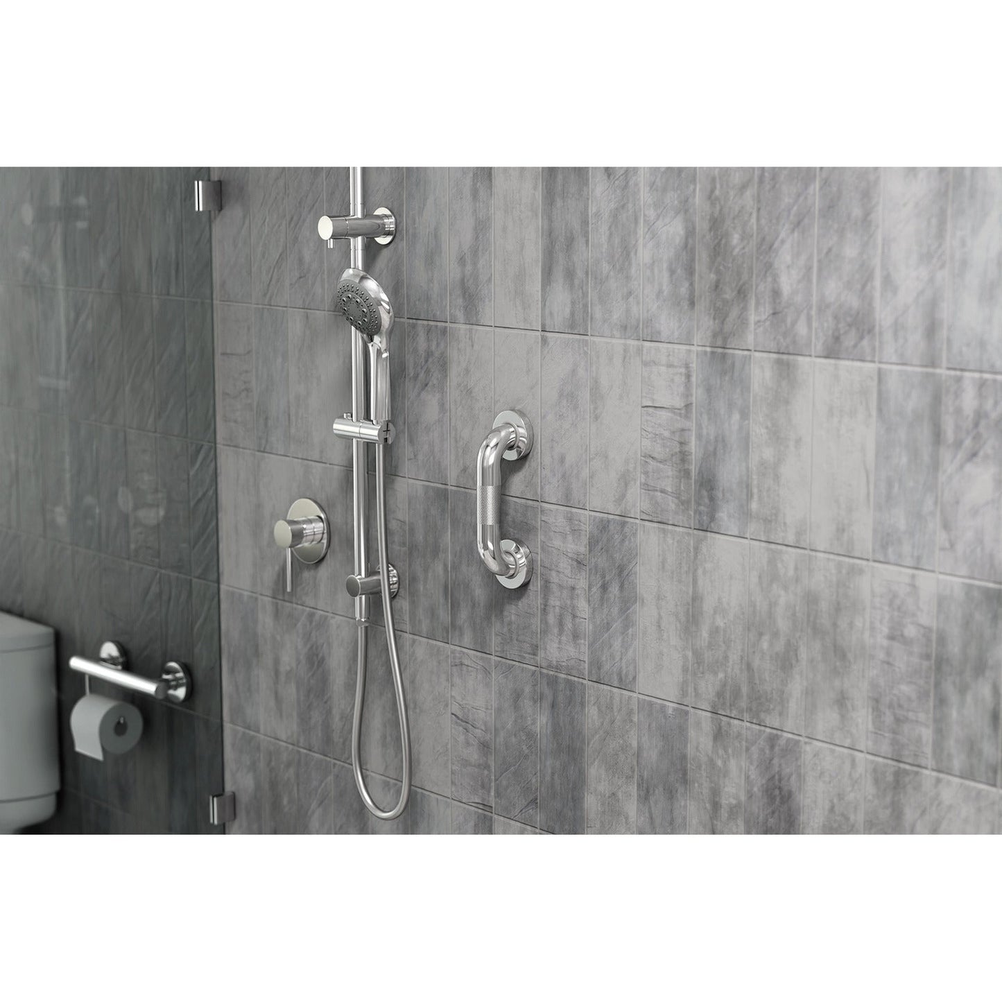 Evekare 8" x 1.5" Knurled Stainless Steel Concealed Mount Grab Bar