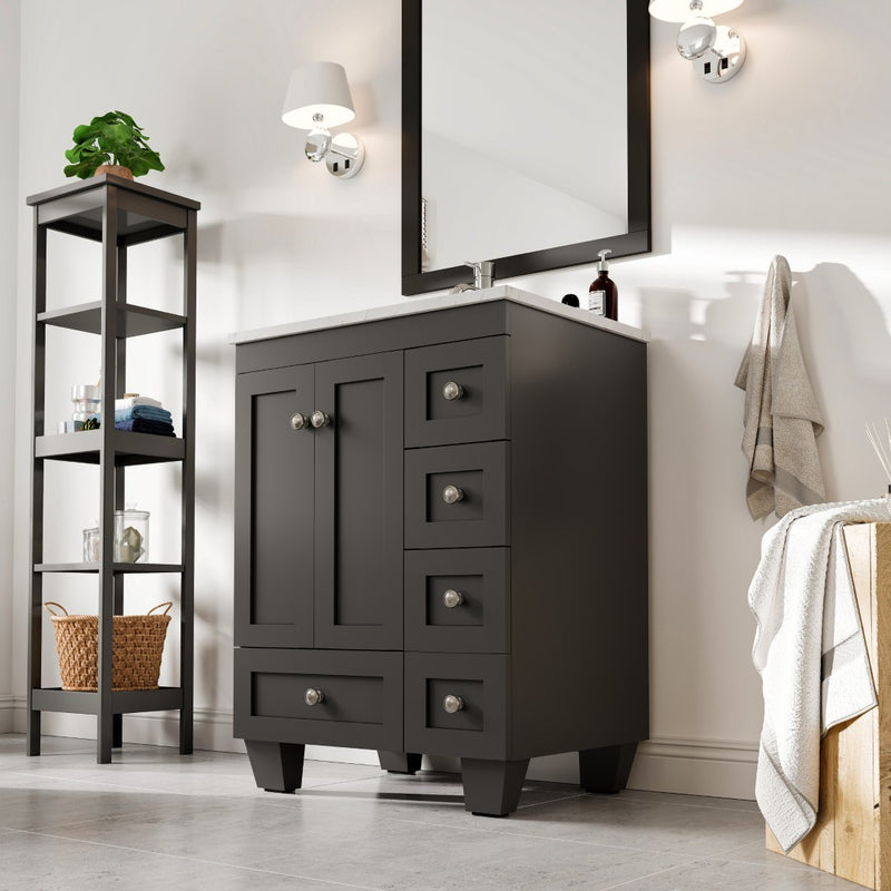 Eviva Happy 24" Espresso Freestanding Vanity With White Carrara Quartz Top and Single Undermount Porcelain Sink