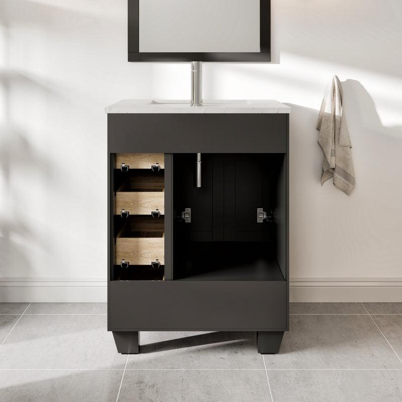 Eviva Happy 24" Espresso Freestanding Vanity With White Carrara Quartz Top and Single Undermount Porcelain Sink