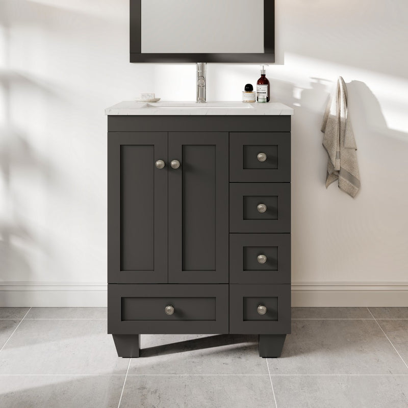 Eviva Happy 24" Espresso Freestanding Vanity With White Carrara Quartz Top and Single Undermount Porcelain Sink