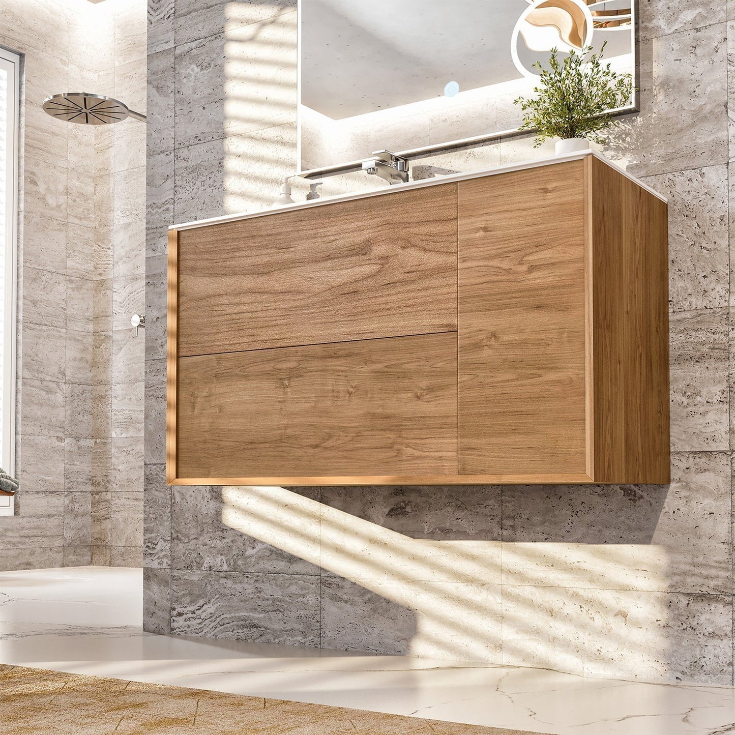 Eviva Prancer 36" x 25" Oak Wall-Mounted Bathroom Vanity With Integrated Solid Surface Sink