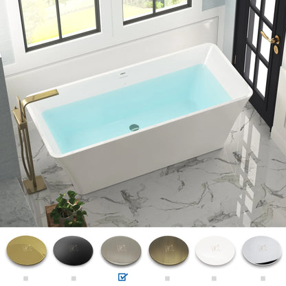 FerdY Sentosa 67" x 30" White Freestanding Bathtub Straight Bath With Brushed Nickel Drain