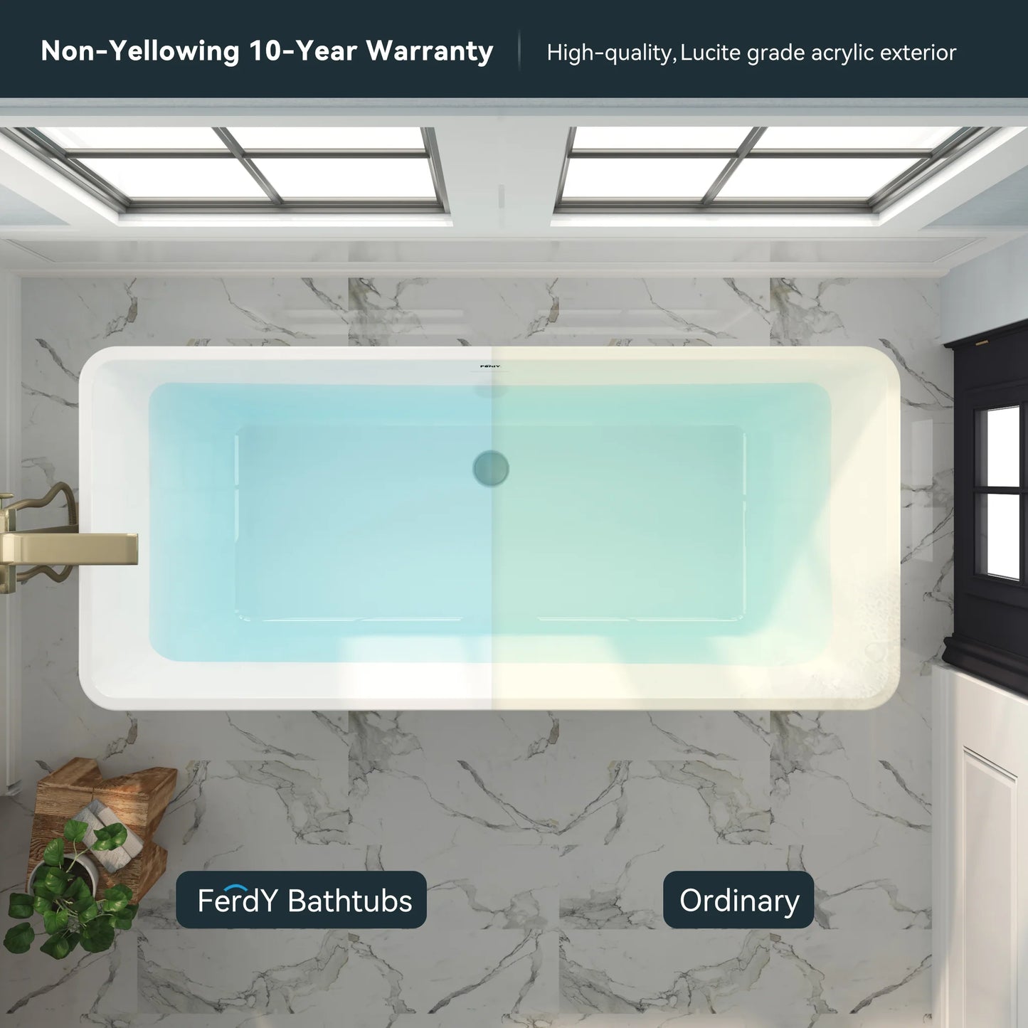 FerdY Sentosa 67" x 30" White Freestanding Bathtub Straight Bath With Brushed Nickel Drain