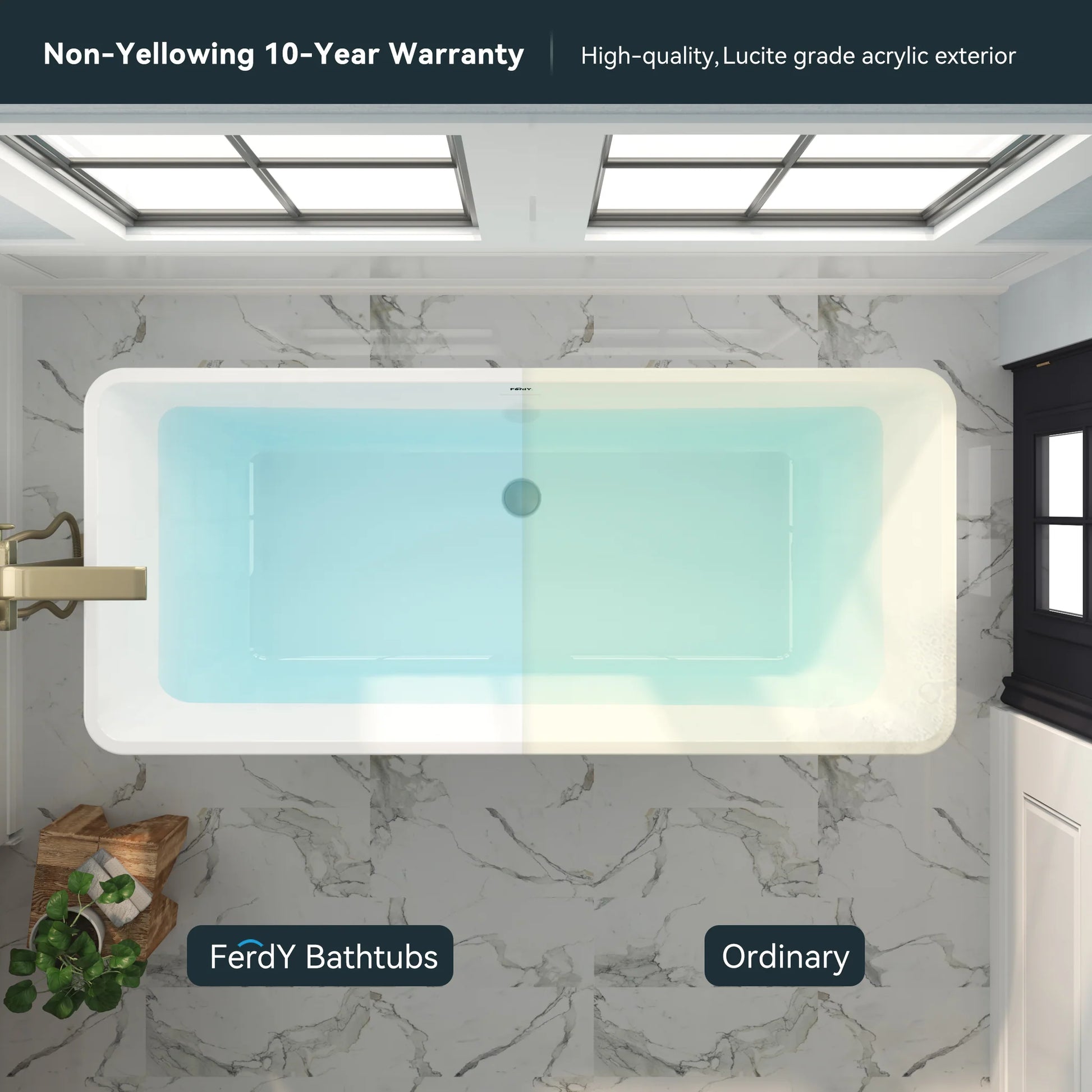 FerdY Sentosa 67" x 30" White Freestanding Bathtub Straight Bath With Brushed Nickel Drain