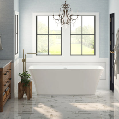 FerdY Sentosa 67" x 30" White Freestanding Bathtub Straight Bath With Brushed Nickel Drain