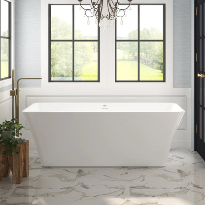 FerdY Sentosa 67" x 30" White Freestanding Bathtub Straight Bath With Brushed Nickel Drain