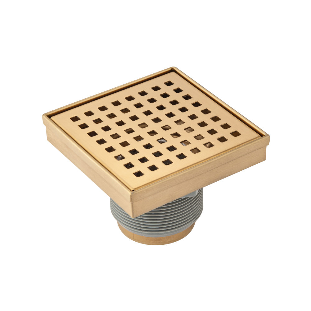 Flusso Faucets 4" Stainless Steel Decorative Floor Drain in Brushed Bronze Finish