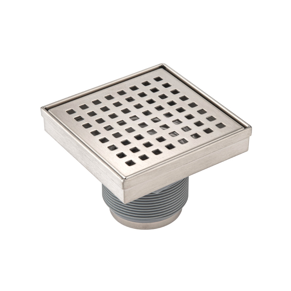 Flusso Faucets 4" Stainless Steel Decorative Floor Drain in Brushed Nickel Finish